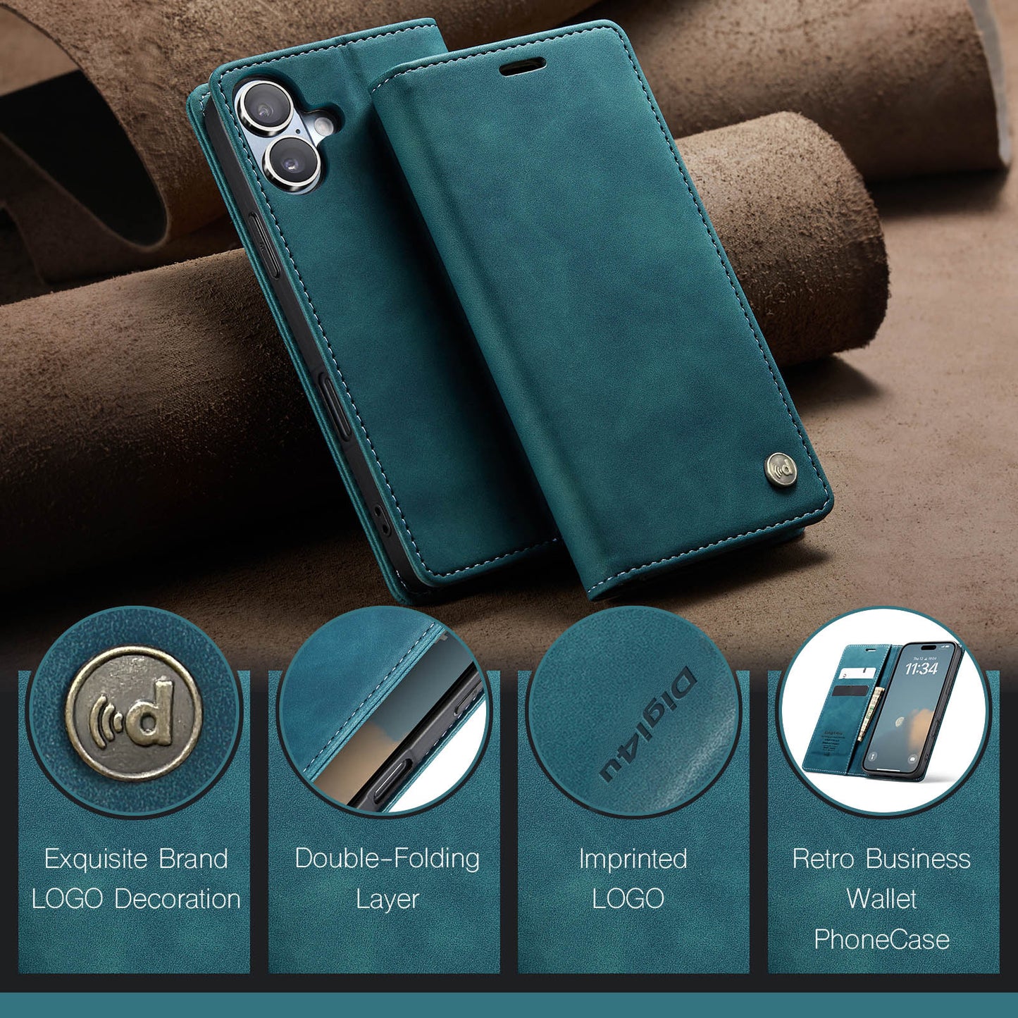 Upgraded Faux Leather Flip Cover Wallet Case For iPhone 16 Plus 16 Pro Max with Card Holder, Magnetic Closure, and Stand Function Phone Case