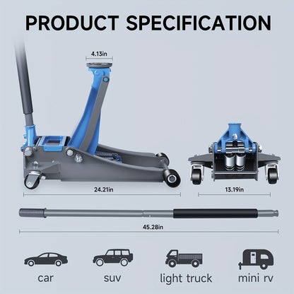 3T Professional Hydraulic Jack, Floor Jack, 134-460Mm/80-465Mm/73-500Mm Lifting Height, 360° Swivel Wheels, Ergonomic Handle for Cars & Suvs, for Car Repair