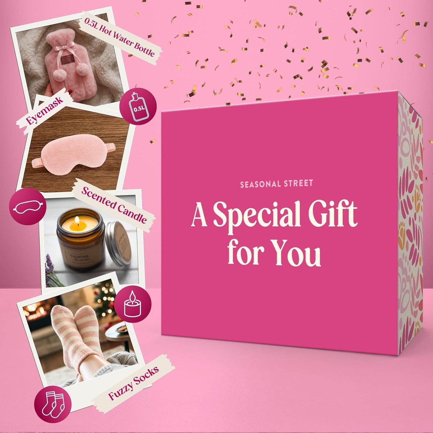 Gift Set for Her - Birthday Pamper Gifts for Women with 500ml Hot Water Bottle, Socks, Candle, Sleep Mask & Best Wishes Card, Self Care Box, Gifts for Mum, Mother's Day Gift Set