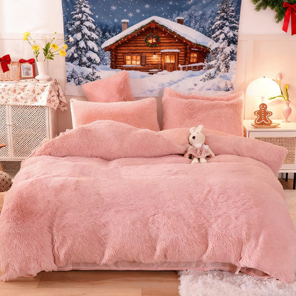 Water Mink Plush Super Soft and Thicken Autumn and Winter Bedding Set, Plush Comfortable Warm Duvet Cover Pillowcases Three-piece Set, Available in Various Colors, Down Duvet Cover, Zipper Closure Design, Single/Double/King/Super King