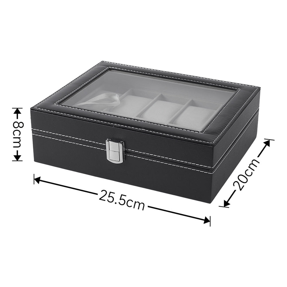 Watch Box for Men, 10 Slot Watch Case With Removable Watch Pillows, Watch Display Box with Glass Lid, Large Watch Holder for Jewelry and Watch Storage for Men Women, Ideal for Christmas Gift