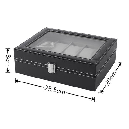 Watch Box for Men, 10 Slot Watch Case With Removable Watch Pillows, Watch Display Box with Glass Lid, Large Watch Holder for Jewelry and Watch Storage for Men Women, Ideal for Christmas Gift