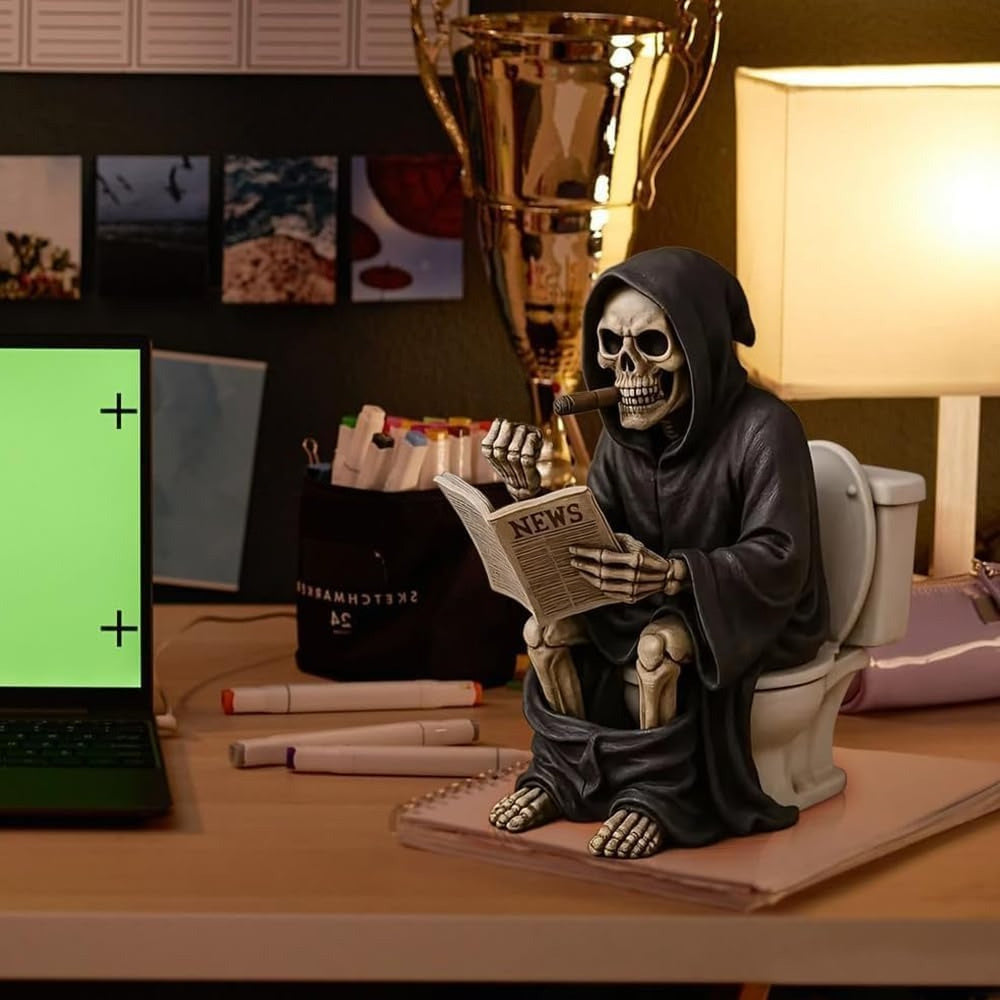 Gothic Spooky Skeleton Skull Middle Middle Finger Reaper Collectible Figurines Quirky Halloween Home Desktop Decor