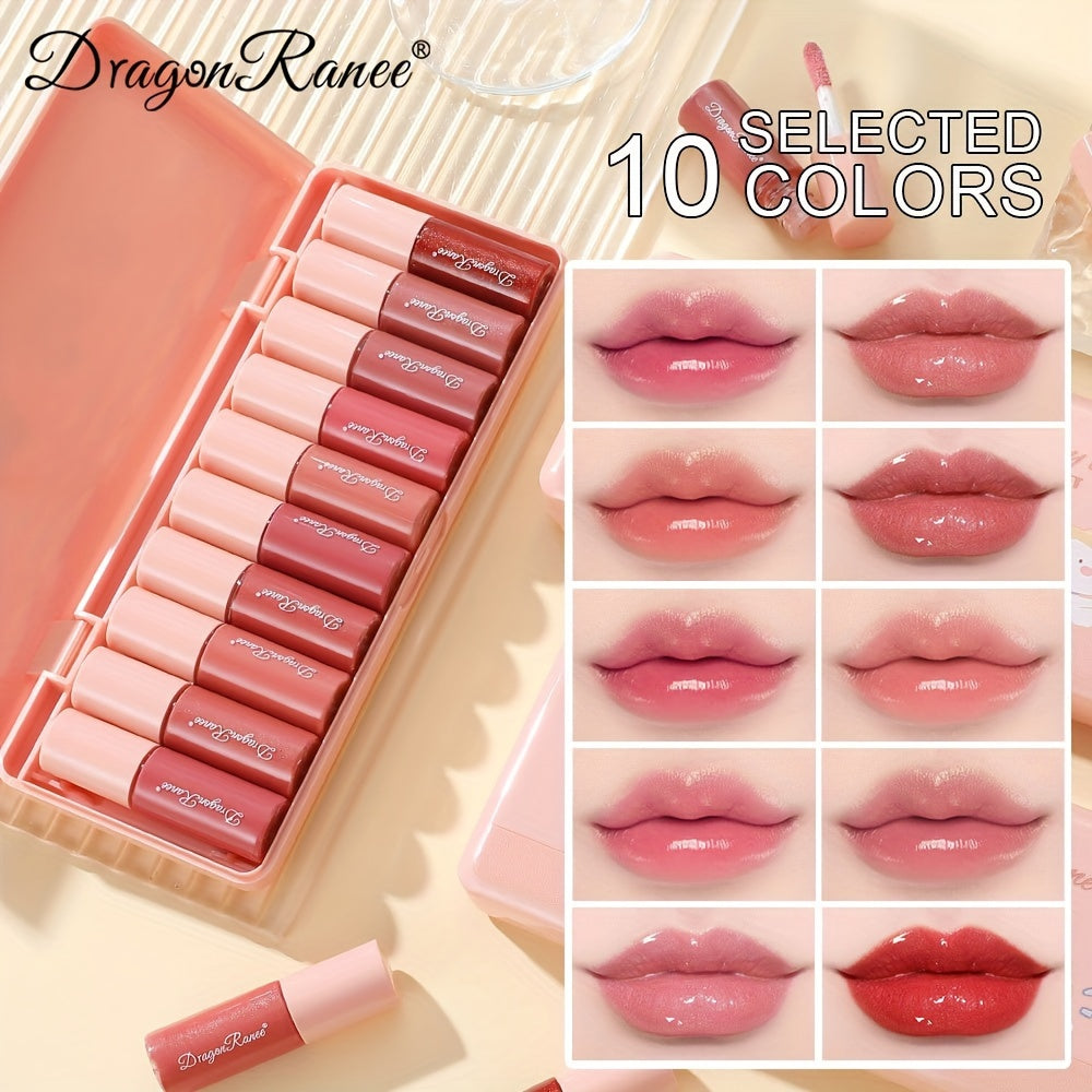 10-Color Set of Pearlescent Lip Gloss with Fine Shimmer, Long-Lasting Waterproof Lipstick That Doesn'T Easily Fade, Smudge-Proof Lip Liquid, And a Mirror-End Lipstick Set