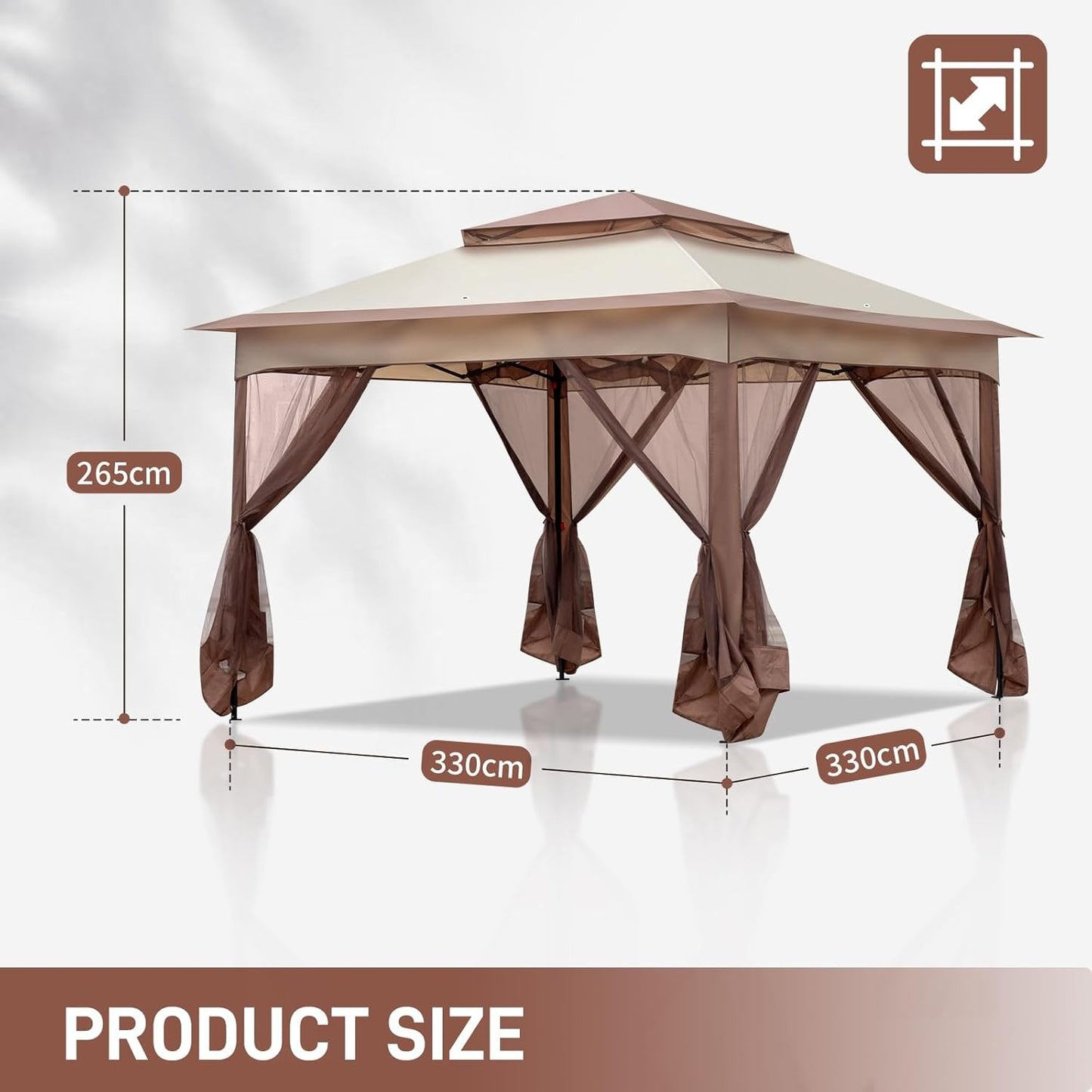 3.3m x 3.3m Gazabo with Mosquito Netting Sides, Garden Heavy Duty Pavilion Canopy Tent, Metal Pergola for Wedding Event