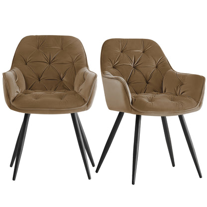 Velvet Padded Dining Chair with Metal Legs & Armrest - Upholstered Tub Chair for Kitchen, Living Room, Bedroom & Office, 15 Colours, UK Stock