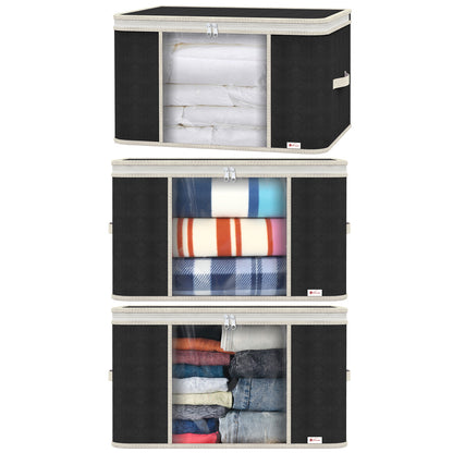 Vinsani 3pcs Deluxe Clothes Storage Bags Organizer Large Capacity Double Zipper, Moisture-Proof Big Clear Windows Perfect Space for Clothes, Beddings, Blankets and Duvet