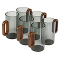 Smoky Blue Glass Cups with Wooden Handles – Six Pack - product view 1