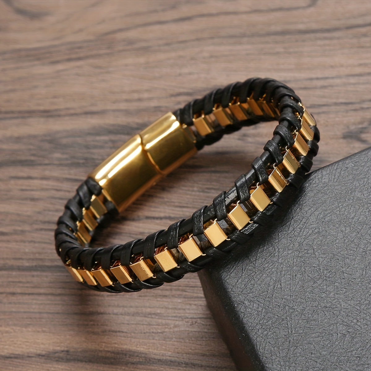A Leather Braided Bracelet for Men, a Street Motorcycle Fashion Wristband Hand Strap