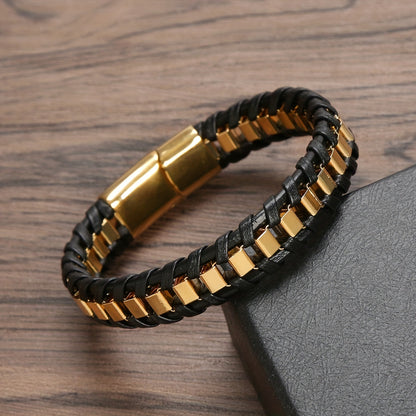 A Leather Braided Bracelet for Men, a Street Motorcycle Fashion Wristband Hand Strap