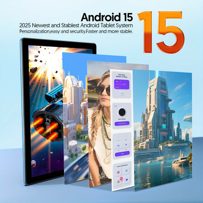 10.1-inch Android 15 Tablet with Multiple Options (tablet with Case/tablet with Keyboard Set), 12 (3+9) GB RAM, 64GB ROM, 1280 * 800IPS, 2.0MP+8.0MP, 6000mAh Long-life Battery, Newly Upgraded System, Daily Use, Study And Office