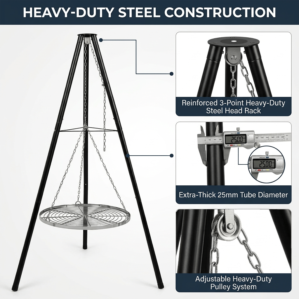 Tripod Outdoor Fire Pit BBQ Round Garden Patio Extra Large Barbecue Grill