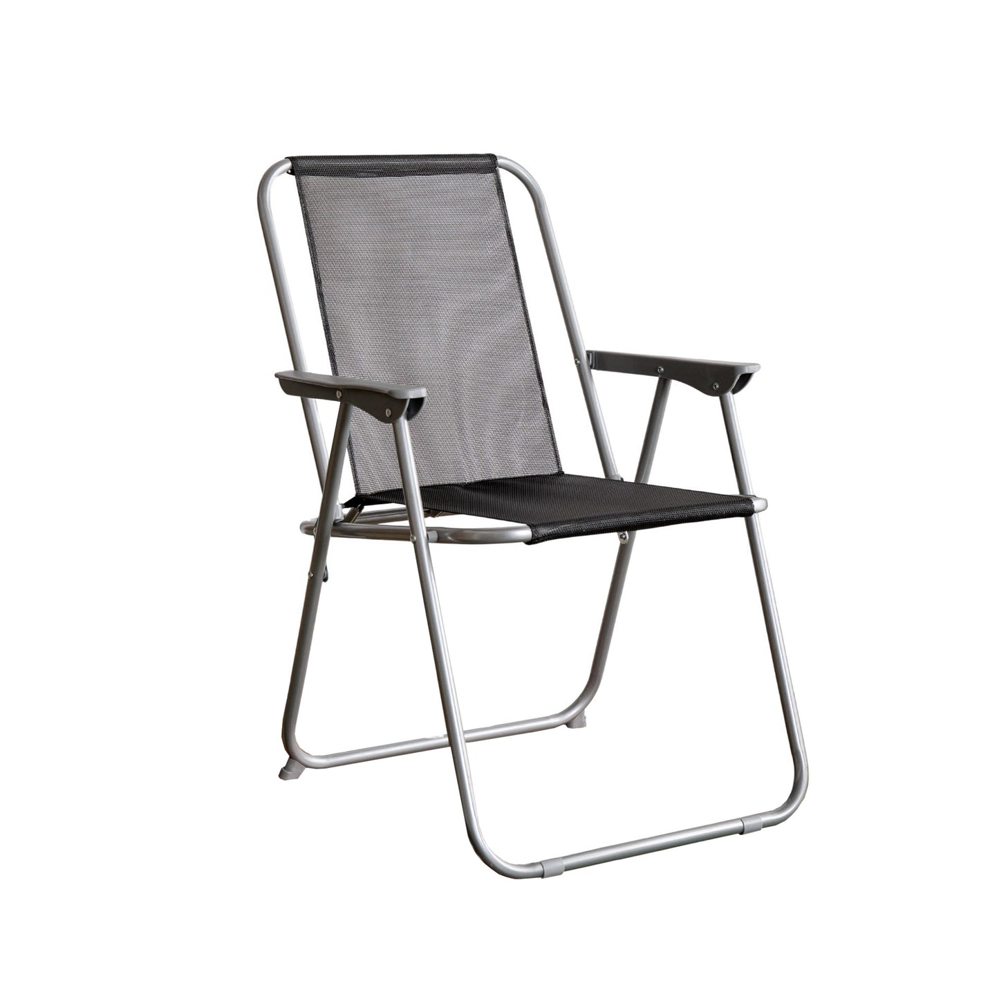 2 x Foldable Garden Chairs Fixed position garden chairs with grey frame and black fabric