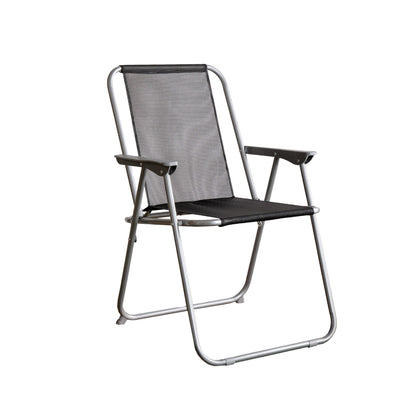 2 x Foldable Garden Chairs Fixed position garden chairs with grey frame and black fabric