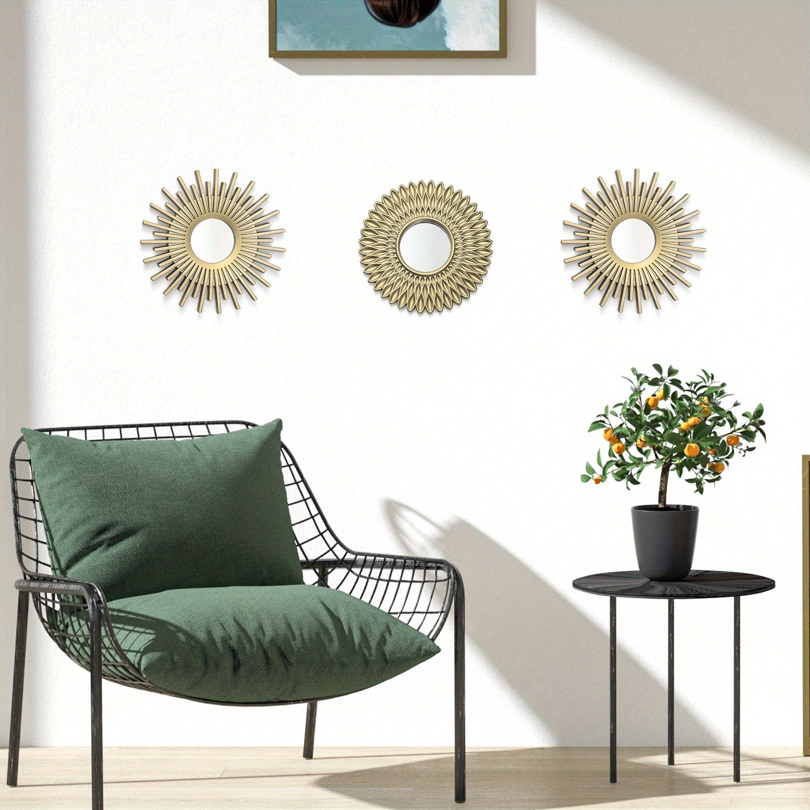 three-piece sunburst wall mirror set — dimensions and specification detail 12