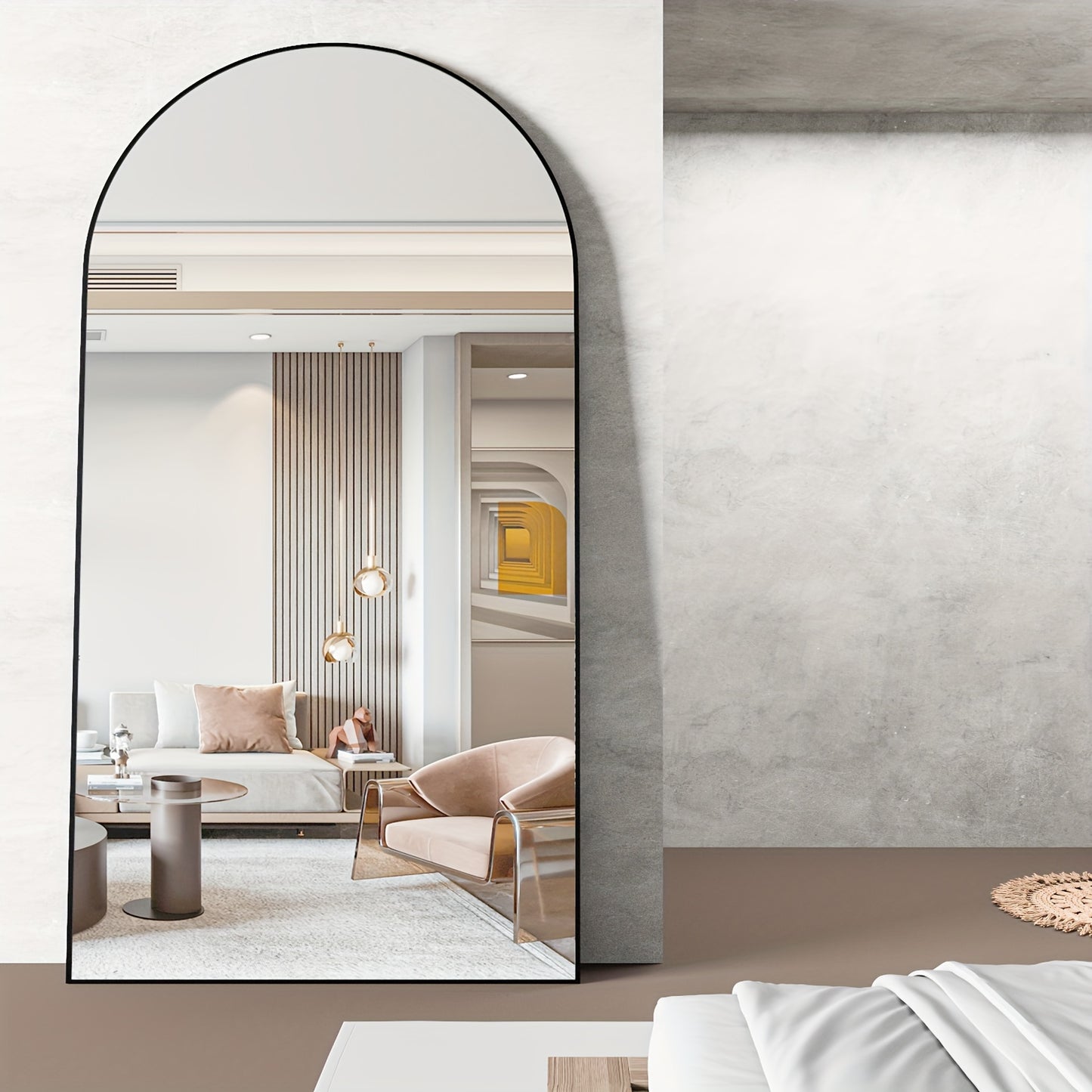 Oversized Full-length Mirror, Arched 180 * 80cm Floor Mirror, with Bracket, Aluminum Alloy Frame Full Body Mirror, Bedroom And Bathroom Wall Mounted Or Standing Against The Wall