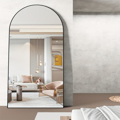Oversized Full-length Mirror, Arched 180 * 80cm Floor Mirror, with Bracket, Aluminum Alloy Frame Full Body Mirror, Bedroom And Bathroom Wall Mounted Or Standing Against The Wall