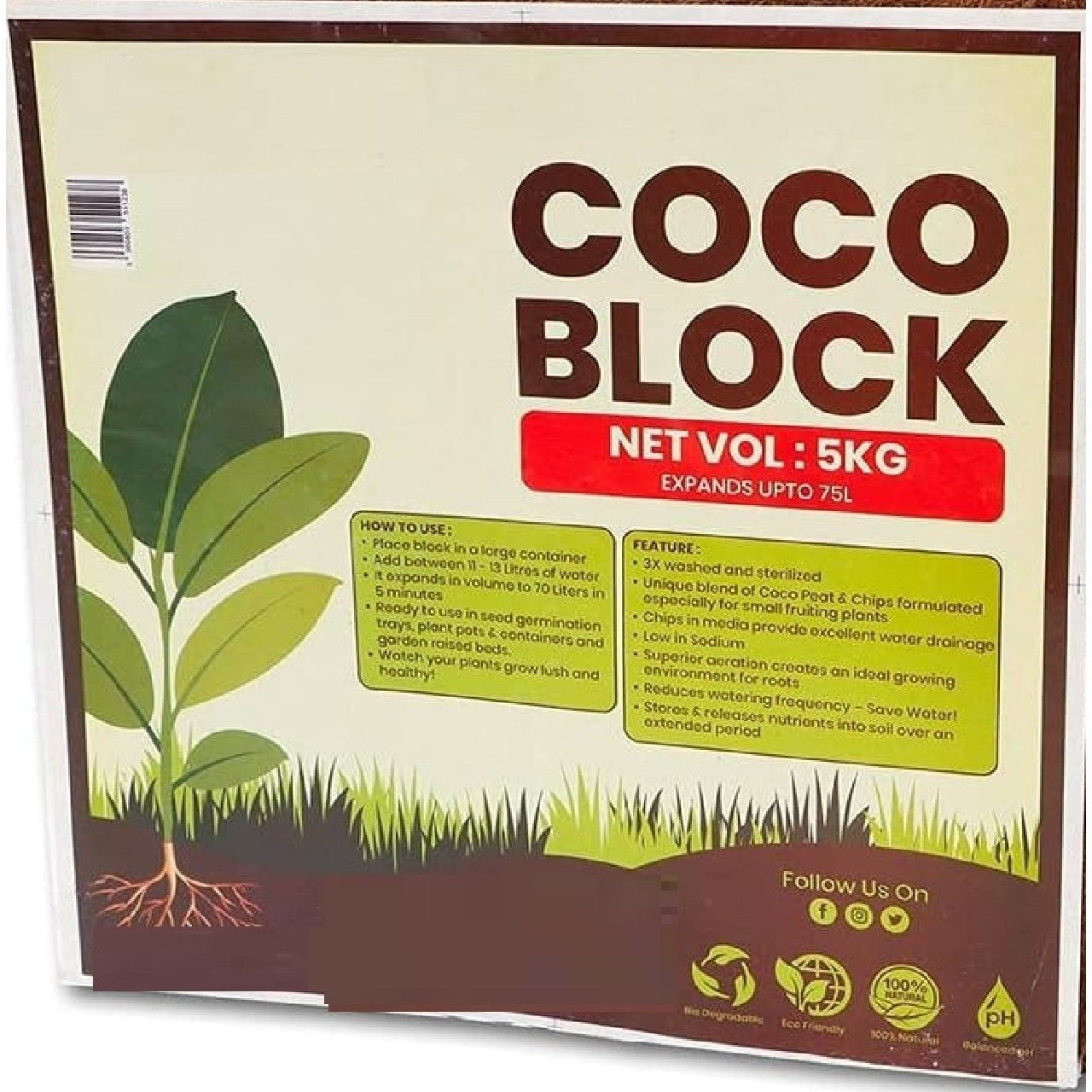 COCO BLOCK 5kg (70L) COCONUT FIBRE REPTILE FRIENDLY PLANTING COCO SOIL PH STABLE GROWING COMPOST HIGH MOISTURE RETENTION HEALTHY AERATION