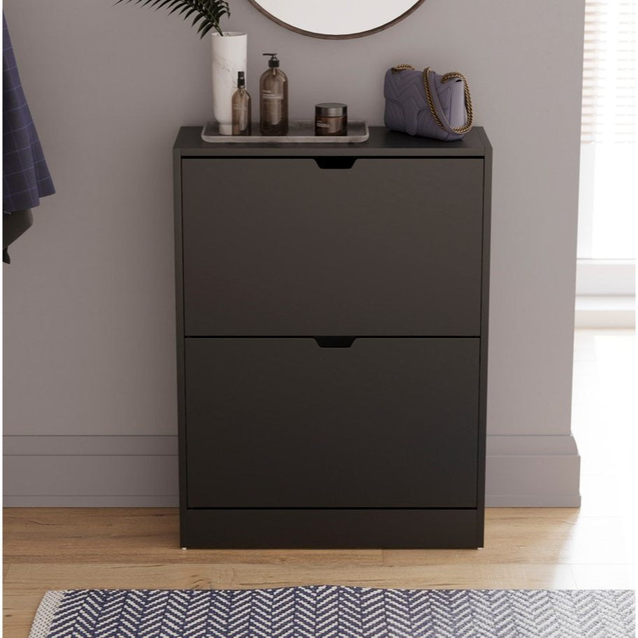 Shoe Cabinet 2-Drawer, Shoe Cabinet 2-Drawer Storage with Cut-out Handles Shoe Rack Organizer 3-4 Pairs of Shoes, Entryway Hallway Furniture