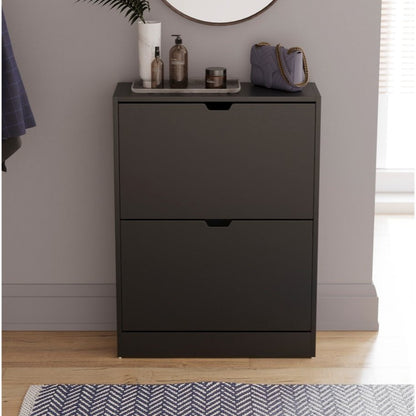 Shoe Cabinet 2-Drawer, Shoe Cabinet 2-Drawer Storage with Cut-out Handles Shoe Rack Organizer 3-4 Pairs of Shoes, Entryway Hallway Furniture