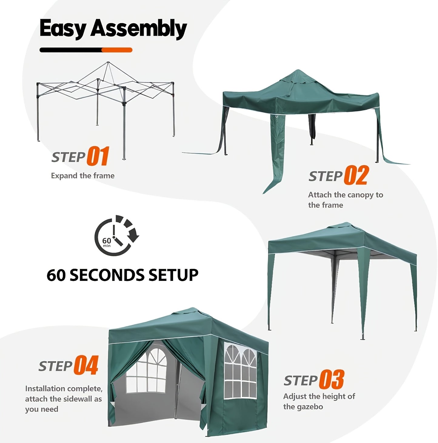 2x2m/3x3m Folding Garden Carport with Sidewalls, Heavy Duty Outdoor Canopy Tent with 3 Height Settings, UV50 for Car, Truck, Boat, Bike, Temporary And Removable(Grey, Green, Blue, Beige)
