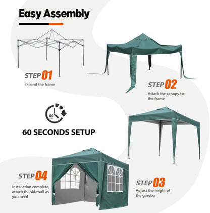 2x2m/3x3m Folding Garden Carport with Sidewalls, Heavy Duty Outdoor Canopy Tent with 3 Height Settings, UV50 for Car, Truck, Boat, Bike, Temporary And Removable(Grey, Green, Blue, Beige)