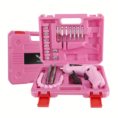 3.6V Pink Electric Screwdriver Battery Rechargeable Screwdriver Power Supply Impact Screwdriver Drilling Electric Screwdriver, with Carrying Case Tool Combination