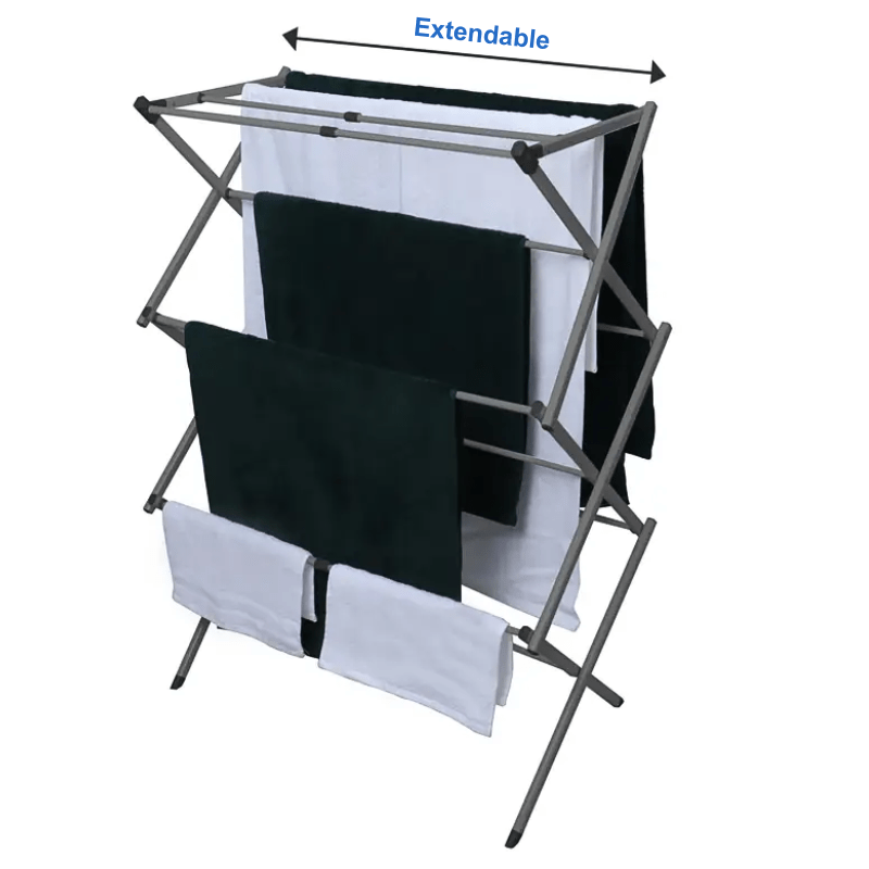 Extendable 3 Tier Airer Small Foldable Expandable Airers Adjustable Length Clothes Drying Laundry Rail Indoor or Outdoor Drying Racks Horse Airer Space Saving Design, Grey