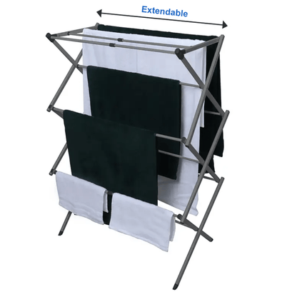 Extendable 3 Tier Airer Small Foldable Expandable Airers Adjustable Length Clothes Drying Laundry Rail Indoor or Outdoor Drying Racks Horse Airer Space Saving Design, Grey