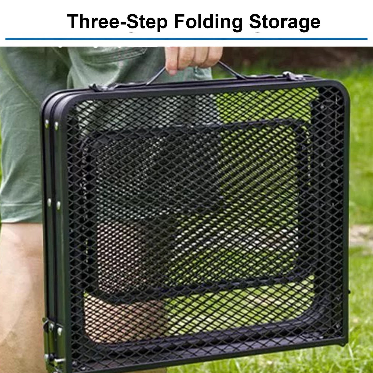 Portable Picnic Table with 2 Wing Panels Small Folding Table with Frame, Grid Top, Compact Design for Camping, Picnic, Beach, and BBQ