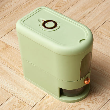 5-10KG Rice Dispenser Type Rice Holder Dispenser Rice Holder Bucket with Measuring Cup for Flour, Beans, Rice, Cereal, Pet Food, Large Countertop Grain Storage Container, Green