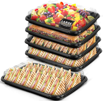 10 Sandwich Platter Trays with Lids - Reusable Plastic Buffet Trays for Catering, Sandwich Trays & Meal Prep Serving Trays for Parties, Events and Birthdays