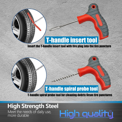 Heavy Duty Tyre Repair Kit - 65pcs All-In-One Universal Puncture Repair Kit for Tubeless Tyre Flats for Car, Truck, Bikes, RV, SUV, ATV, Motorcycle, Tractor, Trailer