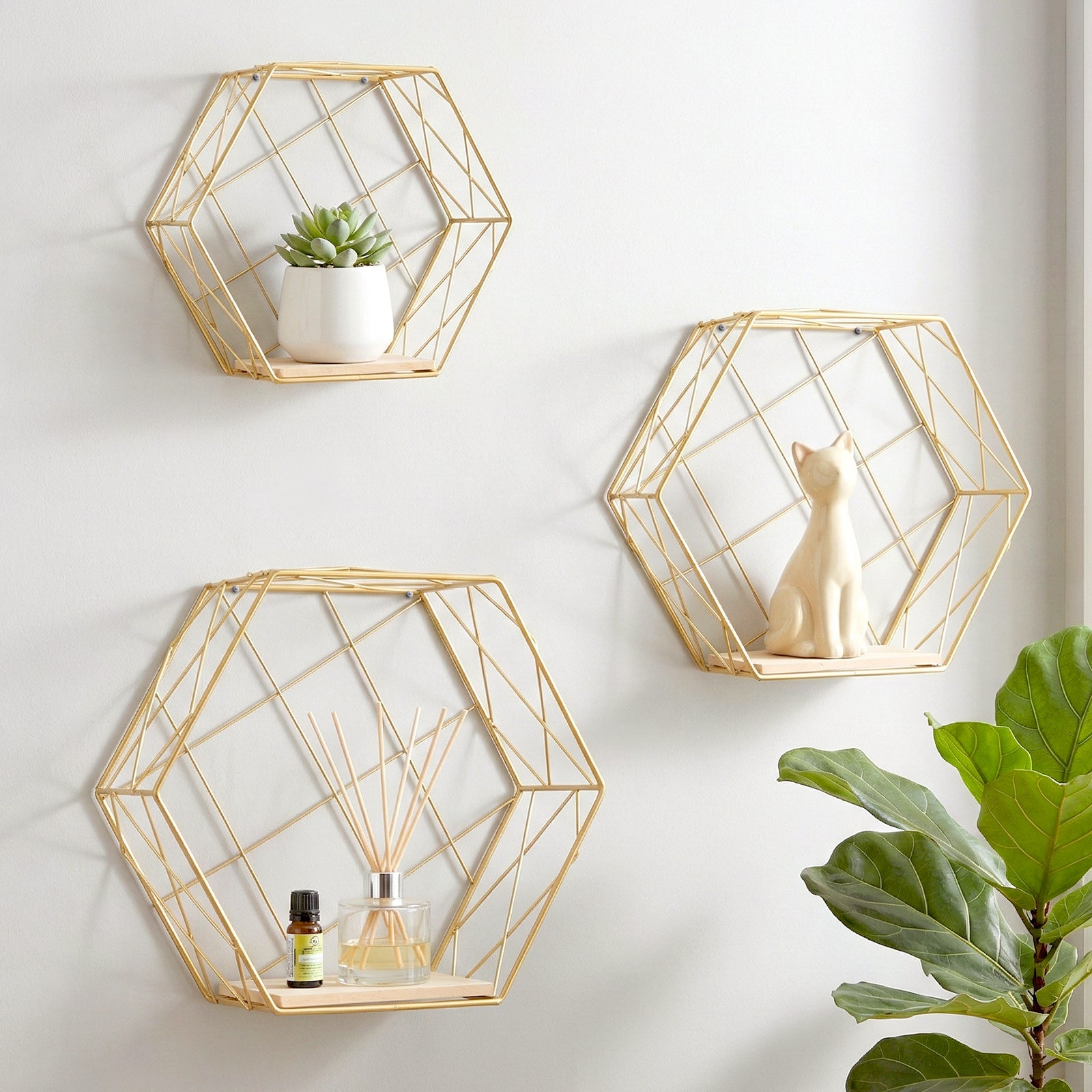 Gold Floating Display Shelves - Set of Three - included contents 16