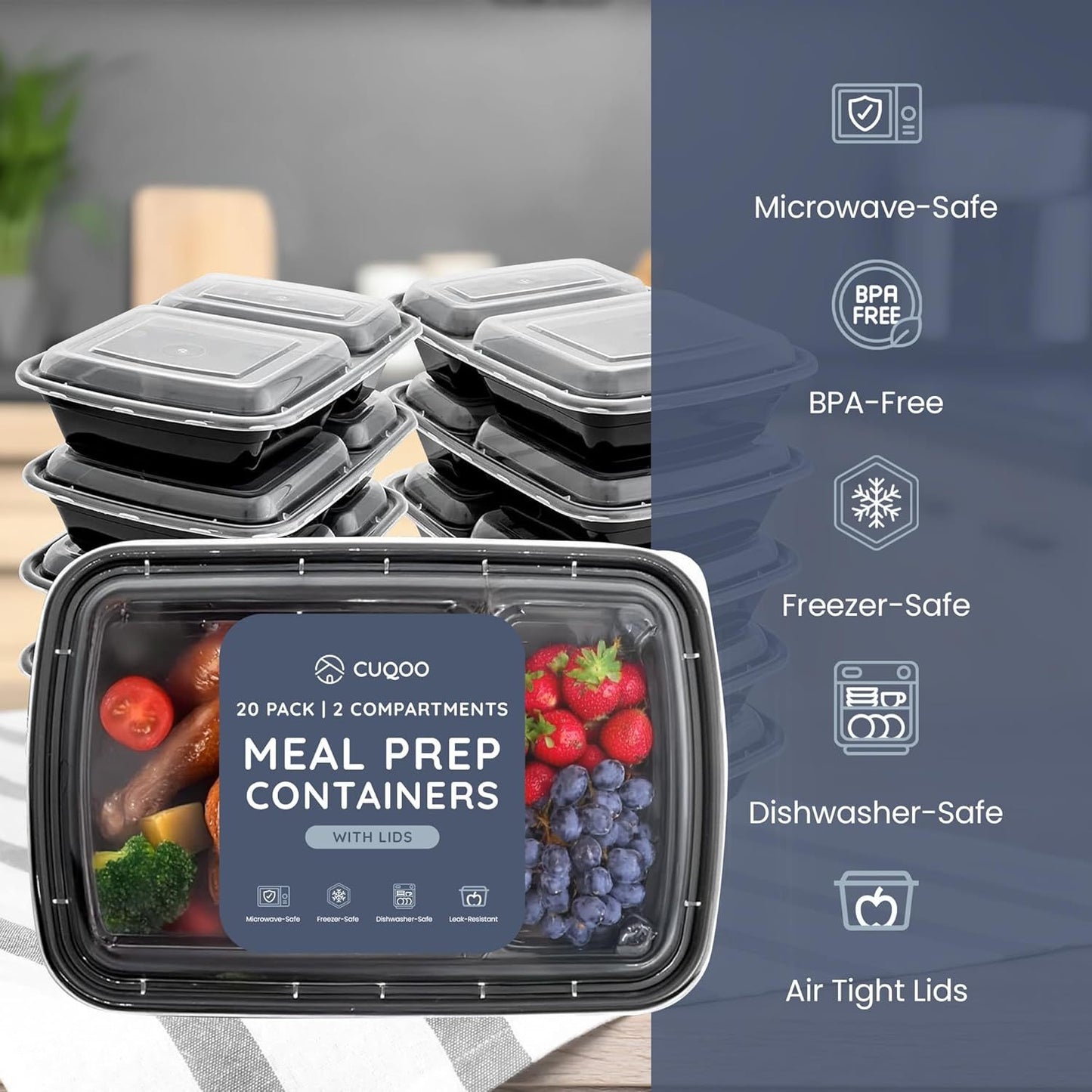 10/20pcs Meal Prep Containers with Lids, Reusable Food Storage Boxes, 1 & 2 Compartment Lunch Boxes, Stackable Plastic Takeaway Containers, Microwave Freezer Dishwasher Safe, Bento Lunch Box Set