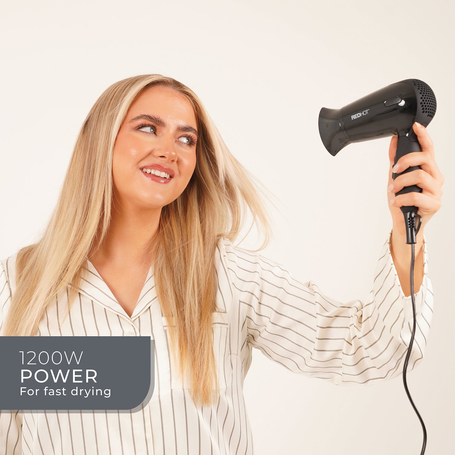 Red Hot 37079 1200W Travel Hair Dryer with Folding Handle/Dual Voltage / 2 Heat Settings/Compact & Lightweight/Black