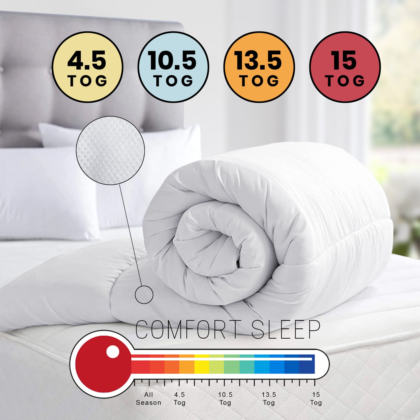 All Seasons Duvet, Breathable & Soft Summer Quilt, Lightweight Comforter Bedding, 2.5 4.5 7.5 10.5 13.5 15 Tog, All Sizes Available