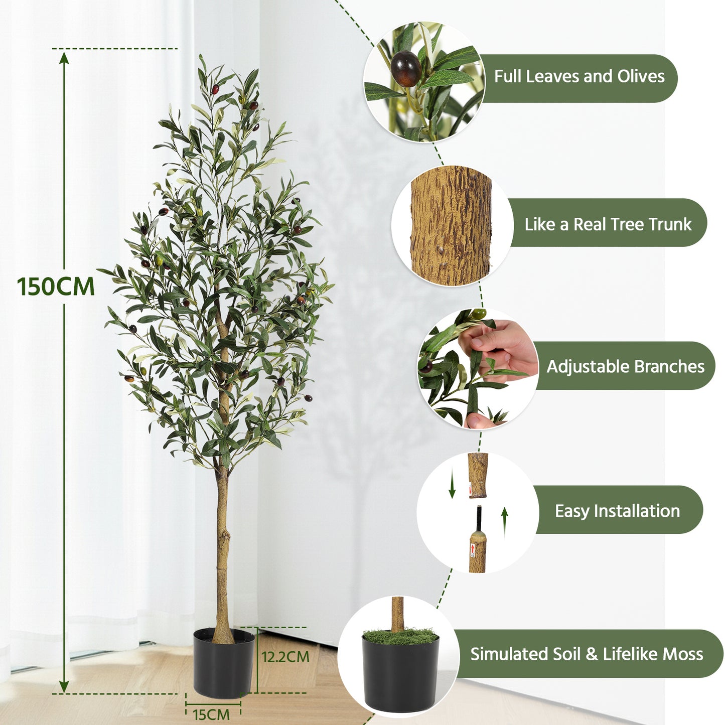 6FT/180cm Artificial Olive Tree Artificial Plant Large Artificial Plant Decoration Indoor Outdoor Home Office Kitchen Living Room Patio Garden Modern Decoration Best for Promotional Housewarming Halloween, Christmas Gift for Keeping Birds and Cats and Oth
