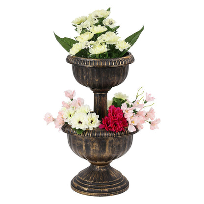 Taylor & Brown 2/3 Tier Antique Bronze Effect Flower Fountain Planter Pot Display Stand with Stable Base for Outdoor Garden, Balcony, Terraces, Patio and Decking