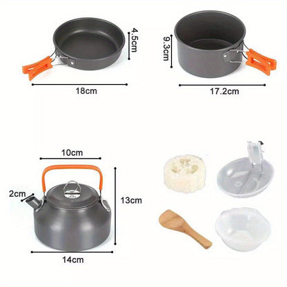 10PCS Portable Camping Cooking Cookware Set Anodised Aluminium Pots Pans Kettle, Durable Camping Cookware Kit With Accessories