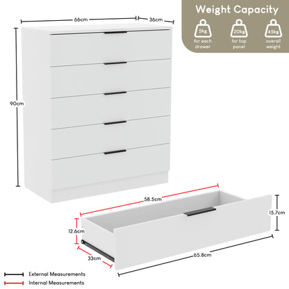 Vida Designs Trega 5 Drawer Chest Of Drawers Space-Saving Storage Smooth Glide Drawers Bedroom Furniture
