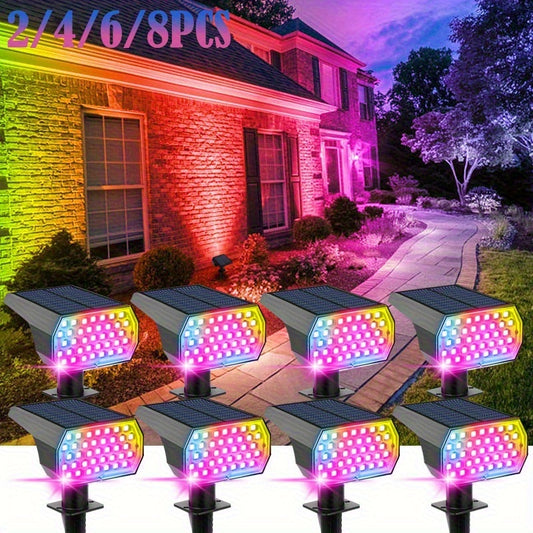 Solar Outdoor Lights, RGB 37 LED Spotlight with 7 Multicolor Modes, IP65, Low-Voltage Plastic Solar-Powered Landscape Lighting for Garden, Patio, Porch, Pathway, Halloween, Christmas Decoration