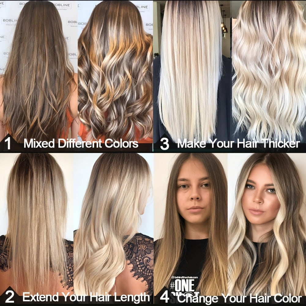 Set of 8 Clip-In Hair Extensions Made from Real Remy Human Hair, Perfect for Seamless Application. Ideal for Christmas Gifting, Available in Lengths from 18 to 55.88 cm, Especially for Black Friday