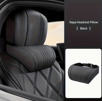 Nappa headrest Car Neck Pillow, Breathable Seat Headrest Lumbar Support Cushion, Embroidery Design Universal Auto Interior Accessories