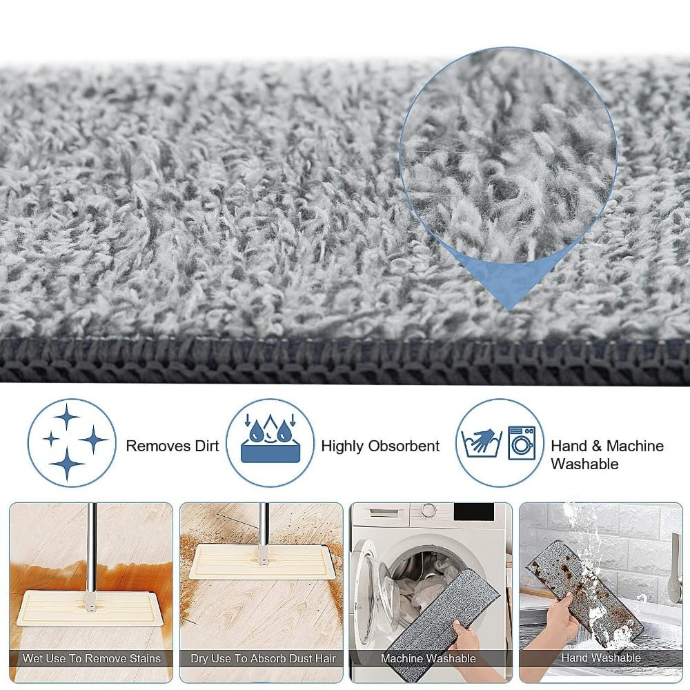 360° Microfiber Mop and Bucket Set with Squeeze Wringer – Flat Floor Mop Wet & Dry Cleaning System for Home Tiles Hardwood & Laminate Floors with Replacement Heads