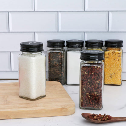 24pcs Glass Spice Jars with Lids, 120ml Spice Storage Jars Seasoning Container Reusable Salt Pepper Shaker with Airtight Lid Labels, Pen, Funnel for Spice, Black, Kitchen and Seasoning