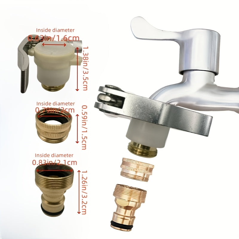 3-in-1 Brass Faucet Adapter Set - Garden Quick Connect Hose Fittings, Multi-functional Hose Converter Kit, Universal Hose Fixtures, Garden Irrigation Hose Accessories