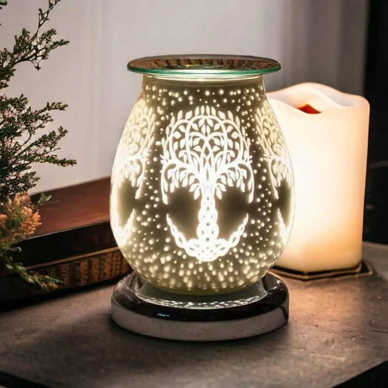 White Satin Tree Of Life Aroma Touch Lamp Wax Tart Warmer and Oil Burner Fragrance Diffuser