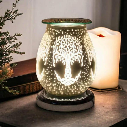 White Satin Tree Of Life Aroma Touch Lamp Wax Tart Warmer and Oil Burner Fragrance Diffuser