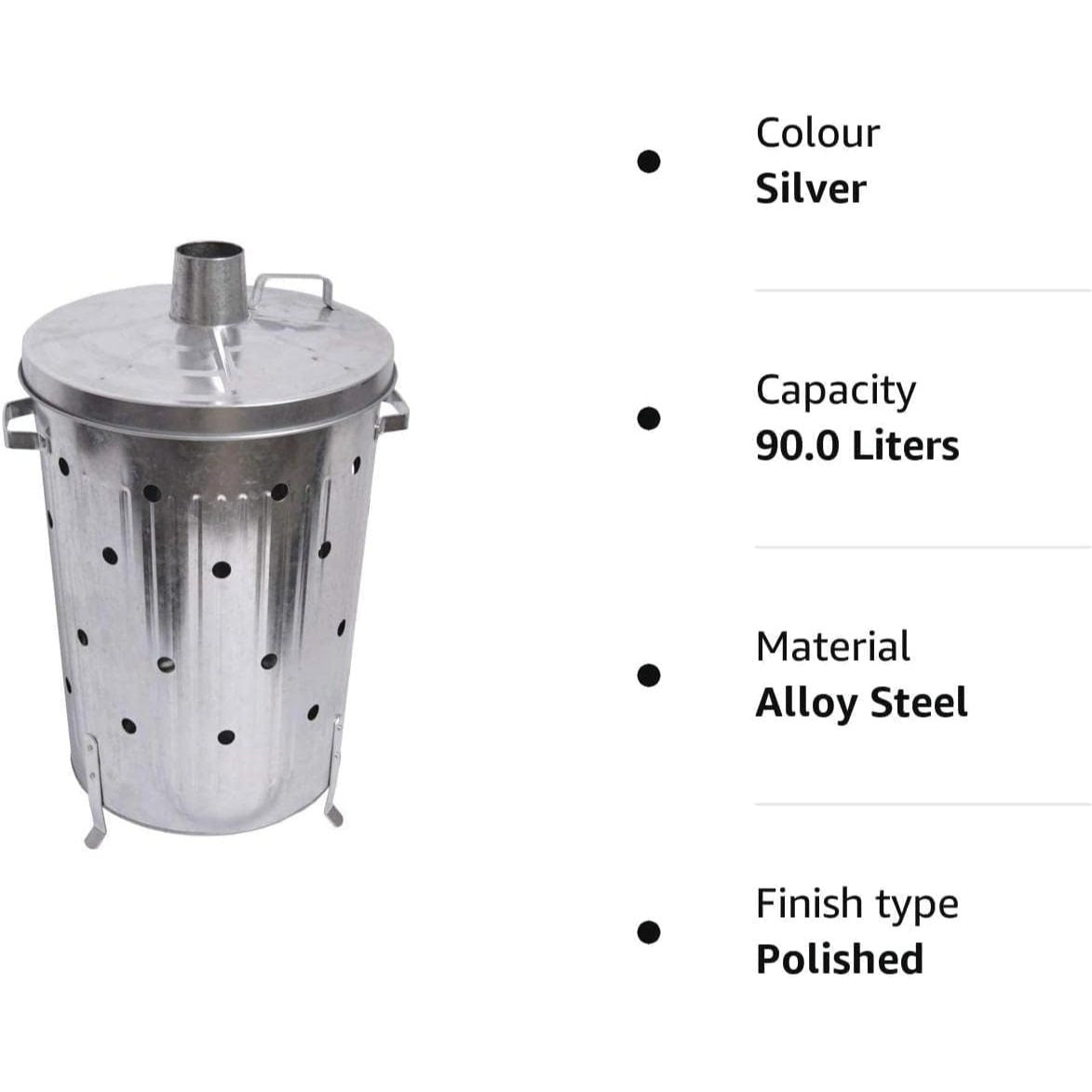 90L Galvanised Garden Incinerator with Lid